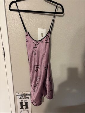 Pink Satin Slip Dress with Love Script